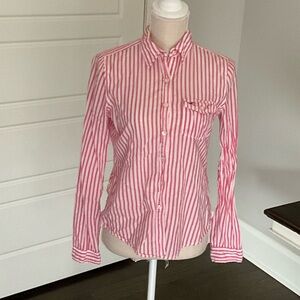 Hollister Pink and White Striped Button Down Shirt